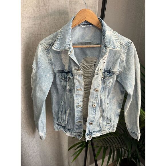 Highway Jeans Distressed Denim Jacket‎ Small - Picture 1 of 6